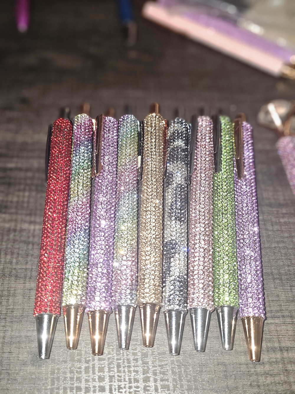 Set Of 9, Rhinestone Ballpoint Pen Set - Multicolor